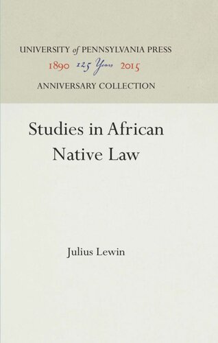 Studies In African Native Law Reprint 2016 Julius Lewin