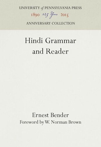 Hindi Grammar And Reader Reprint 2016 Ernest Bender W Norman Brown