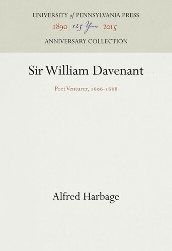 Sir William Davenant Poet Venturer 1661668 Alfred Harbage