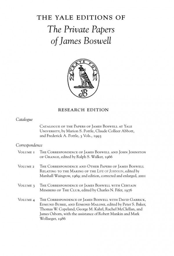 The Correspondence Of James Boswell And Sir William Forbes Of Pitsligo Yale Boswell Editions Research Series Correspondence Vol 10 James Boswell