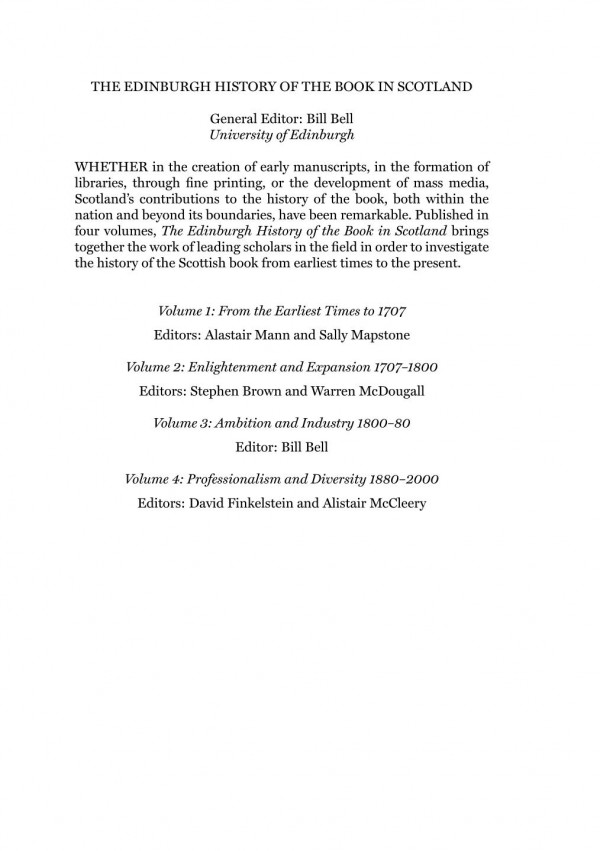 The Edinburgh History Of The Book In Scotland Volume 3 Ambition And Industry 18001880 Bill Bell