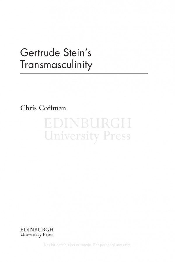 Gertrude Steins Transmasculinity Chris Coffman
