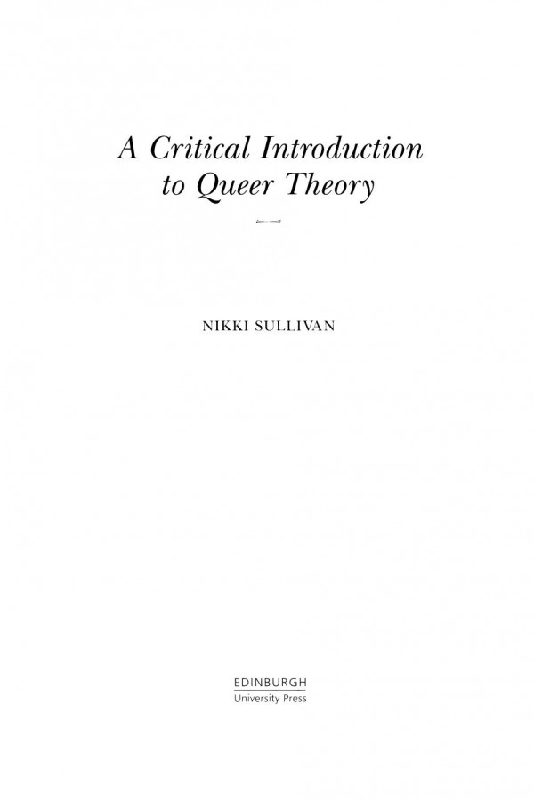 A Critical Introduction To Queer Theory Nikki Sullivan