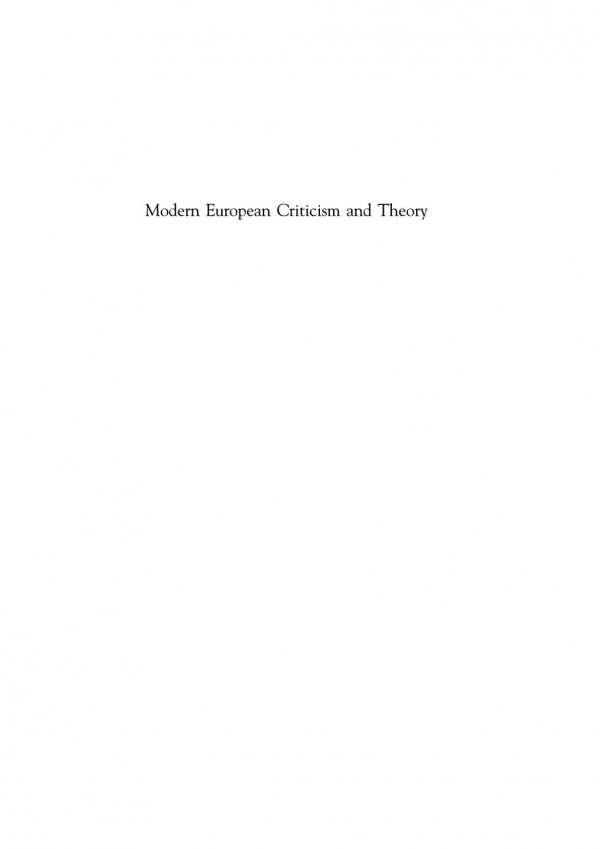 Modern European Criticism And Theory A Critical Guide Julian Wolfreys
