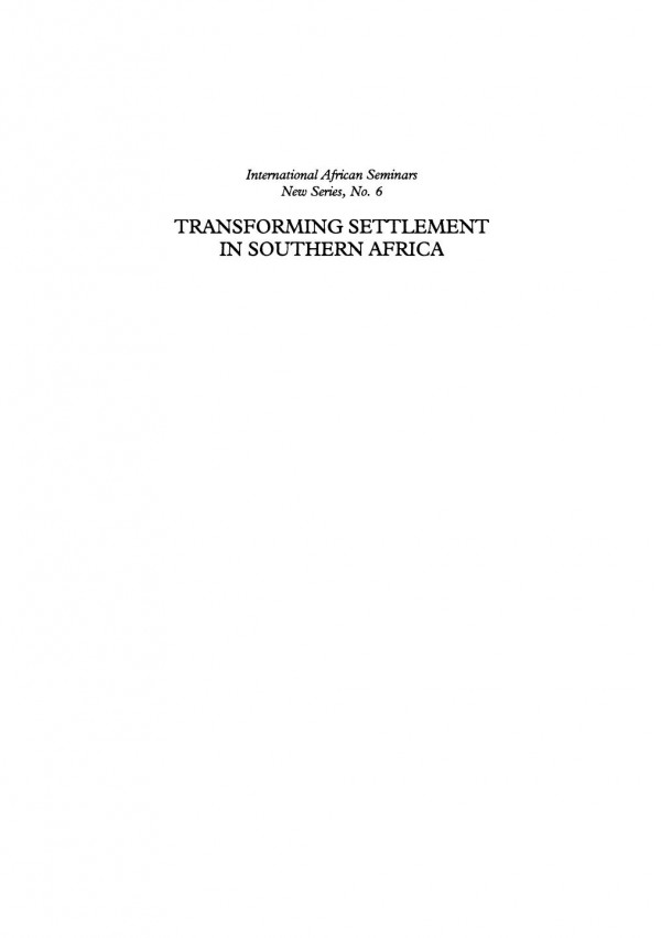 Transforming Settlement In Southern Africa Chris De Wet Roddy Fox