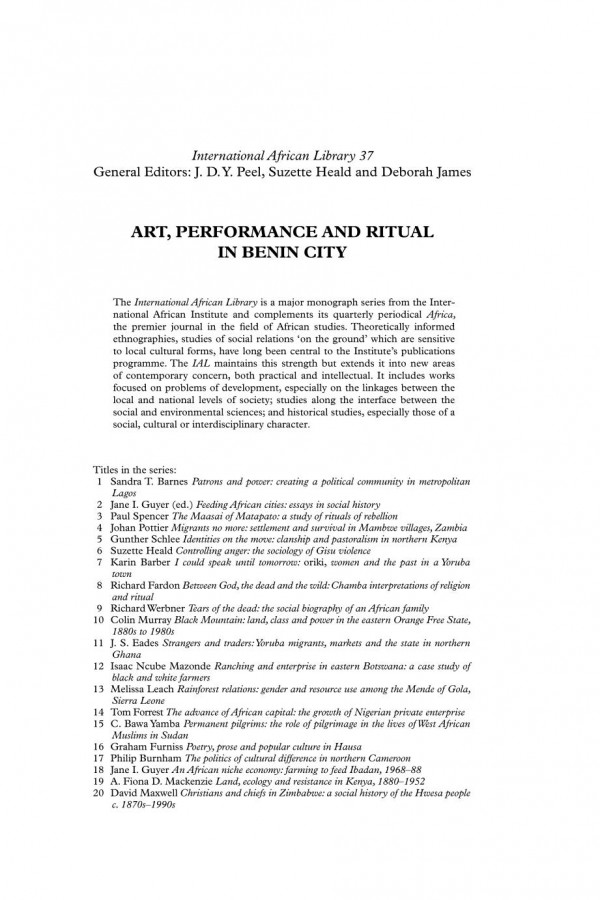Art Performance And Ritual In Benin City Charles Gore