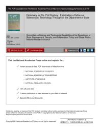 Diplomacy For The 21st Century Embedding A Culture Of Science And Technology Throughout The Department Of State 1st Edition National Research Council Policy And Global Affairs And Cooperation Security Development Committee On Science And Technology Capabilities At The Department Of State