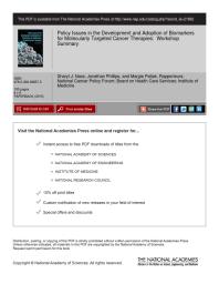 Policy Issues In The Development And Adoption Of Biomarkers For Molecularly Targeted Cancer Therapies Workshop Summary 1st Edition Institute Of Medicine Board On Health Care Services National Cancer Policy Forum Margie Patlak Jonathan Phillips Sharyl J Nass