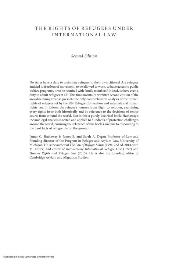 The Rights Of Refugees Under International Law 2nd Edition Hathaway
