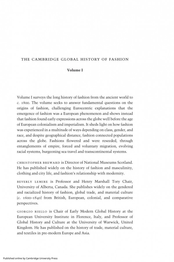 The Cambridge Global History Of Fashion From Antiquity To The Nineteenth Century 1st Edition Christopher Breward