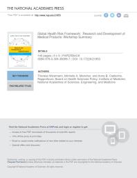 Global Health Risk Framework Research And Development Of Medical Products Workshop Summary 1st Edition And Medicine Engineering National Academies Of Sciences Institute Of Medicine Board On Health Sciences Policy Anne B Claiborne Michelle A Mancher Theresa Wizemann