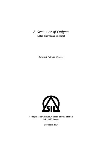 A Grammar Of Oniyan Also Known As Bassari James Patricia Winters