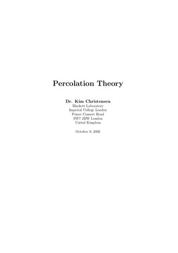 Percolation Theory Christensen K