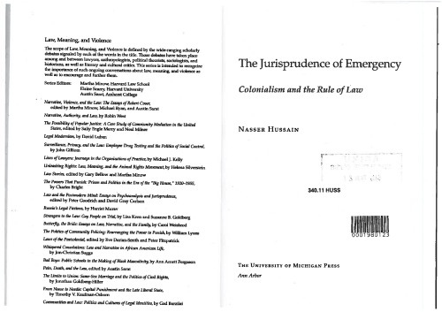 The Jurisprudence Of Emergency Colonialism And The Rule Of Law Nasser Hussain