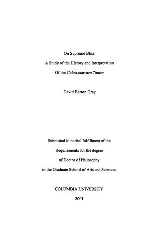 On Supreme Bliss A Study Of The History And Interpretation Of The Cakrasamvara Tantra Gray