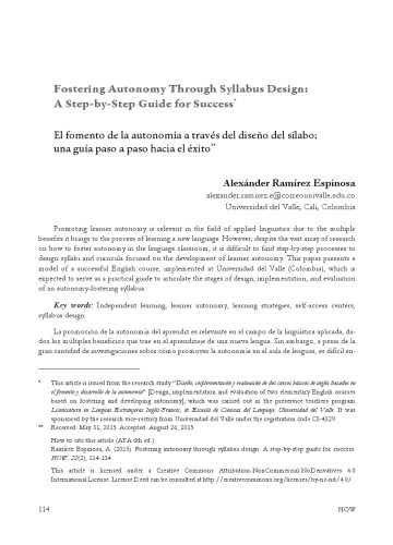 Fostering Autonomy Through Syllabus Design A Stepbystep Guide For Success Alexander Ramirez Espinosa