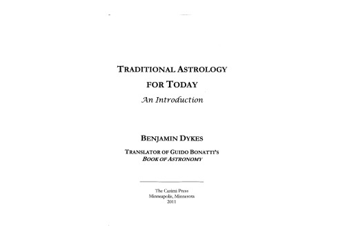 Traditional Astrology For Today An Introduction Benjamin N Dykes