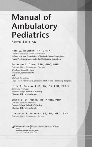 Manual Of Ambulatory Pediatrics 6th Edition Rose W Boynton Elizabeth S Dunn