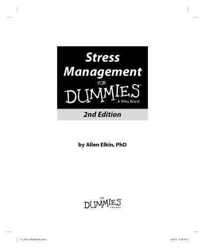 Stress Management For Dummies 2nd Allen Elkin