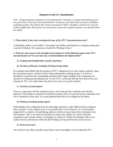 Responses To The Interacademy Council Questionnaire About Ipcc Processes And Procedures Interacademy Council