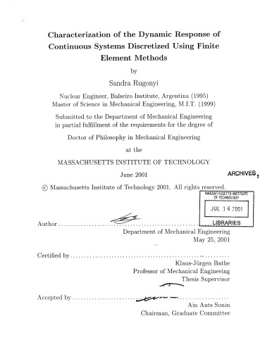 Characterization Of The Dynamic Response Of Continuous Systems Discretized Using Finite Element Methods Sandra Rugonyi
