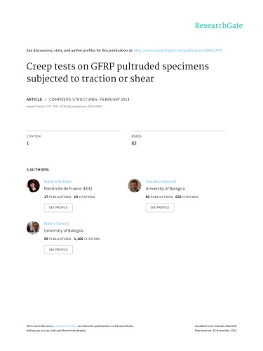 Creep Tests On Gfrp Pultruded Specimens Subjected To Traction Or Shear Marina Bottoni Claudio Mazzotti