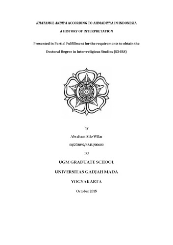Khatamul Anbiya According To Ahmadiyya In Indonesia A History Of Interpretation Diss Abraham Silo Wilar