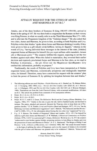Attalus Request For The Cities Of Aenus And Maronea In 167 Bc Sviatoslav Dmitriev