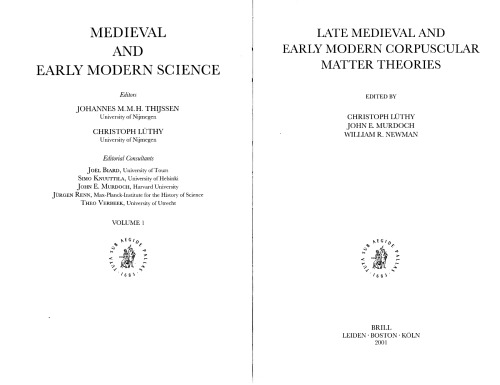 Late Medieval And Early Modern Corpuscular Matter Theories C Lthy