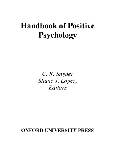 Handbook Of Positive Psychology C R Snyder Shane J Lopez