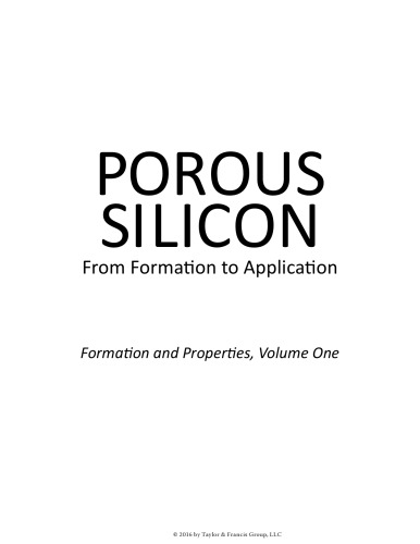 Porous Silicon From Formation To Application Volume One Formation And Properties Korotchenkov