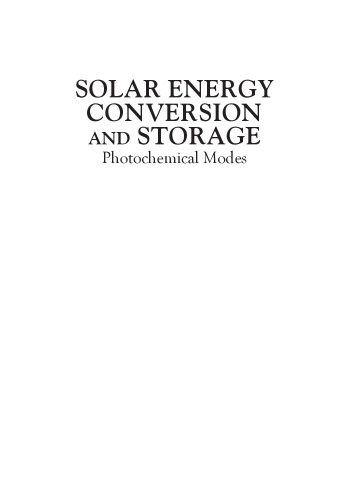 Solar Energy Conversion And Storage Photochemical Modes Ameta
