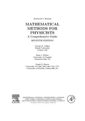 Instructors Manual Mathematical Methods For Physicists 7th Edition George B Arfken