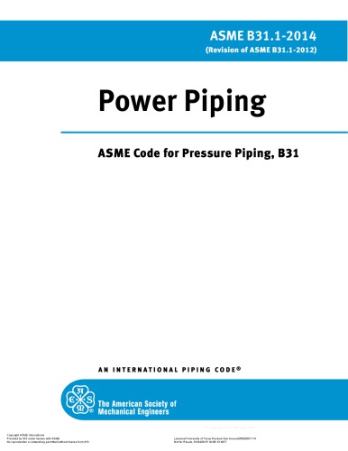 Asme B3112014 Power Piping Asme Code For Pressure Piping B31 1st Edition Asme