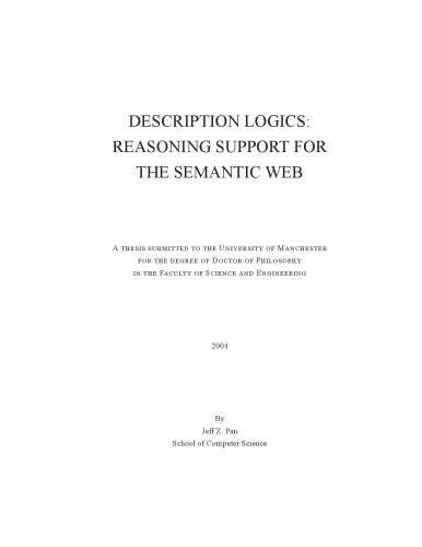 Description Logics Reasoning Support For The Semantic Web Phd Thesis Jeff Z Pan