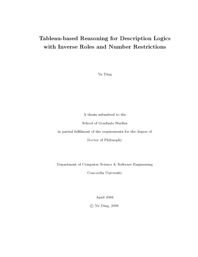 Tableaubased Reasoning For Description Logics With Inverse Roles And Number Restrictions Phd Thesis Yu Ding