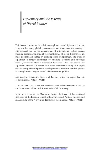 Diplomacy And The Making Of World Politics Ole Jacob Sending