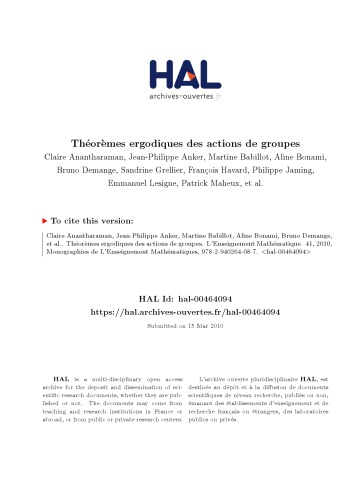 Thormes Ergodiques Pour Les Actions De Groupes Anantharamandelaroche