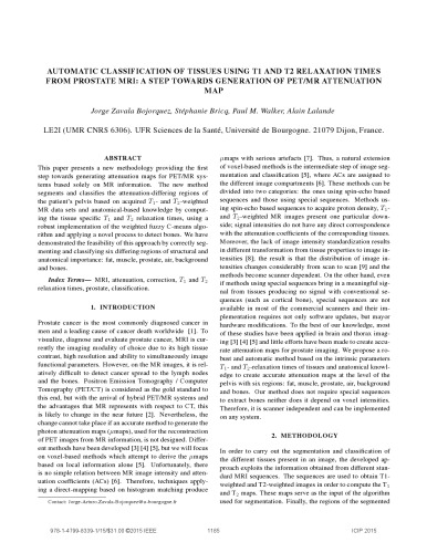 Automatic Classification Of Tissues Using T1 And T2 Relaxation Times From Prostate Mri A Step Towards Generation Of Petmr Attenuation Map Jorge Zavala Bojorquez