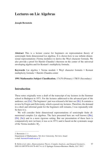 Lectures On Lie Algebras Joseph Bernstein