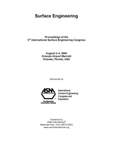 Surface Engineering Proceedings International Surface Engineering Congress Dahotre
