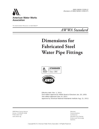 Awwa Standard C20812 Dimensions For Fabricated Steel Water Pipe Fittings Awwa