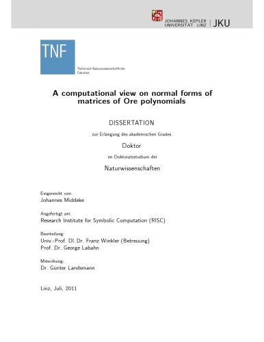 A Computational View On Normal Forms Of Matrices Of Ore Polynomials Phd Diss Johannes Middeke