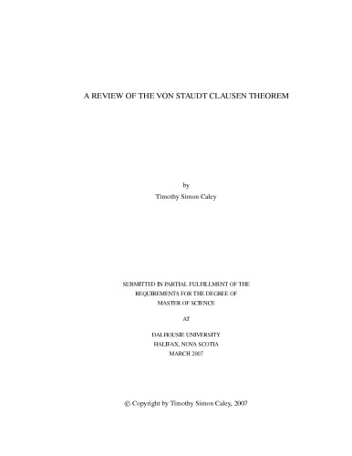 A Review Of The Von Staudt Clausen Theorem Master Thesis Timothy Simon Caley