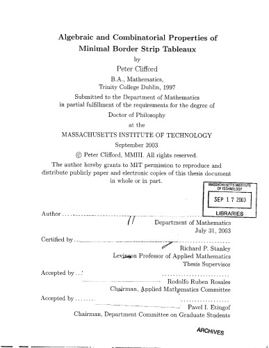 Algebraic And Combinatorial Properties Of Minimal Border Strip Tableaux Phd Thesis Peter Clifford