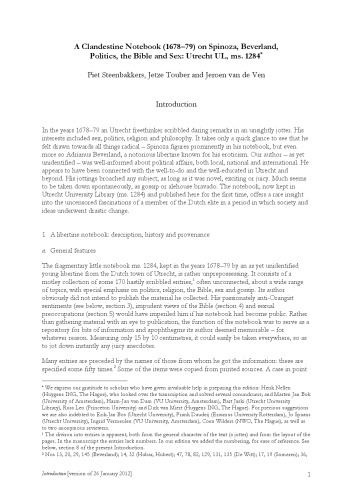 Clandestine Notebook 16781679 On Spinoza Beverland Politics The Bible And Sex Piet Steenbakkers