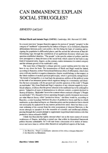 Can Immanence Explain Social Struggles Ernesto Laclau