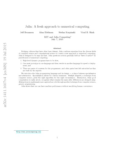 Julia A Fresh Approach To Numerical Computing Jeff Bezanson