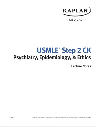 Usmle Step 2 Ck Lecture Notes Psychiatryepidemiology Kaplan