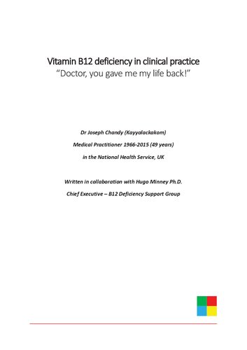 Vitamin B12 Deficiency In Clinical Practice Doctor You Gave Me My Life Back Joseph Chandy
